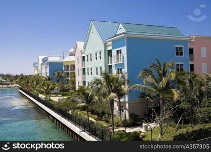 Row houses at a river side, Paradise Island, Bahamas