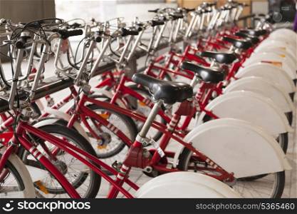 Row of bicycles for rent in Antwerpen, Belgium&#xA;
