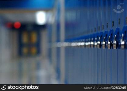 Row of blue school lockers.
