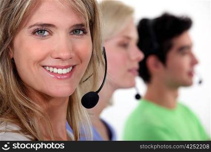 Row of call-center workers