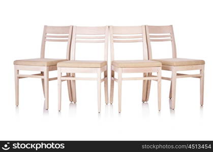 Row of chairs isolated on the white