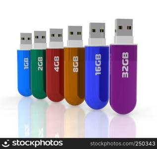 Row of color USB flash drives