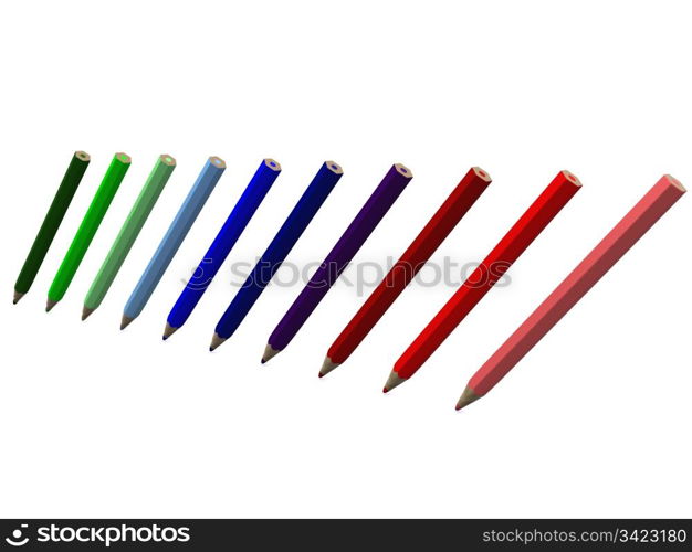 row of colored pencils. 3D