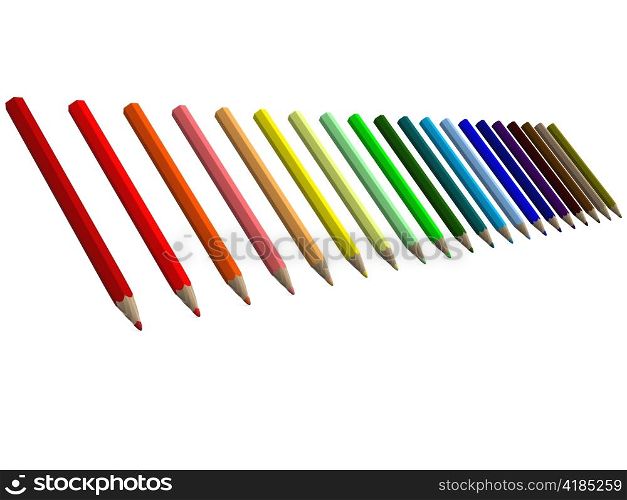 row of colored pencils. 3D