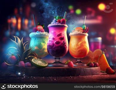 Row of Colorful Cocktail Drinks . AI generated Illustration.