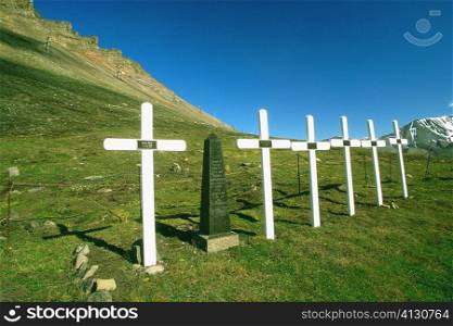Row of graves on a landscape, Norway