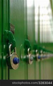 Row of green school lockers.