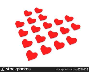 row of hearts. 3d