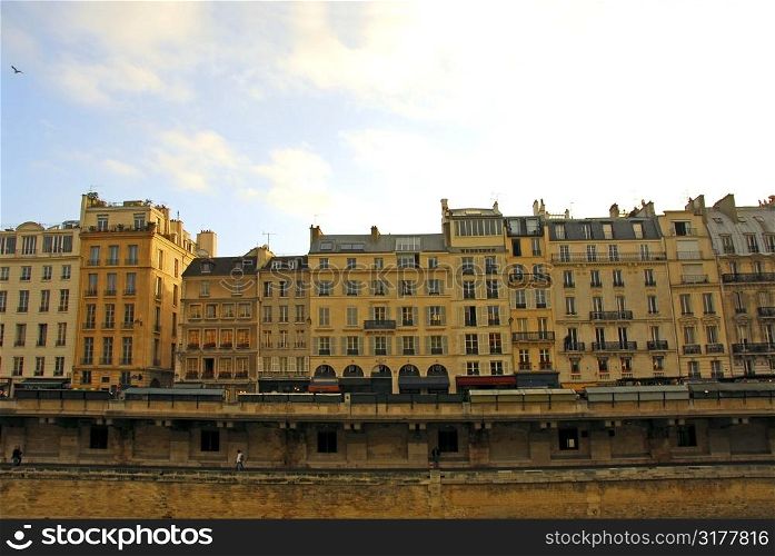 Row of houses on bank of Seine in Paris France