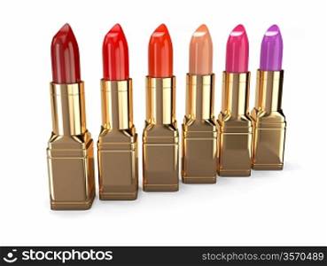 Row of lipsticks on white background. Three-dimensional image.