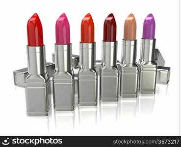 Row of lipsticks on white background. Three-dimensional image.