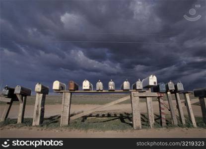 Row of Mailboxes and Impending Storm