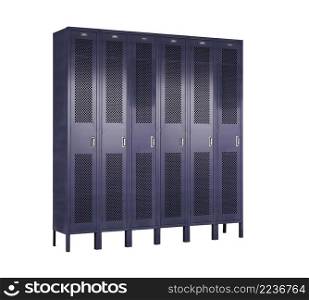 Row of metal lockers isolated on white background. Row of metal lockers