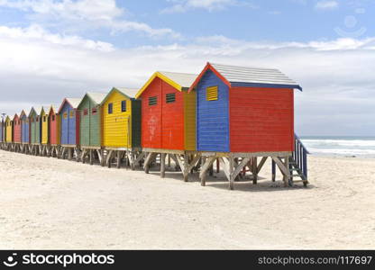 Row of painted beach huts in Cape Town, South Africa