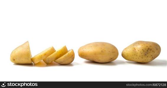 row of potato isolated on white background