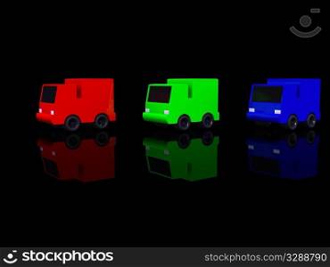 row of RGB cars. 3d