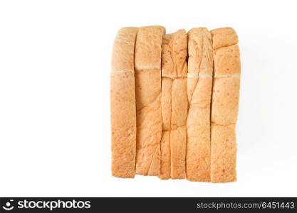 row of sliced bread on white background