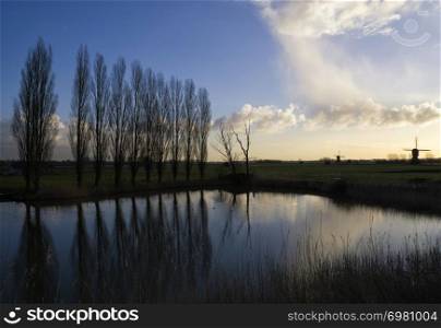 Row of trees near Uppel reflecting in a pond just before sunset. Row of trees near Uppel