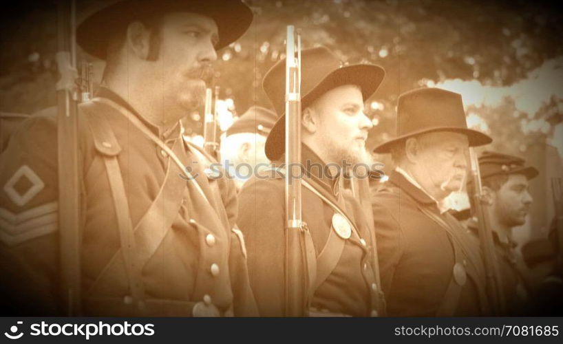 Row of Union Civil War soldiers (Archive Footage Version)