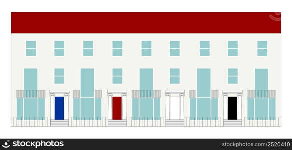 row of victorian terraced houses with bow window illustration. row of victorian terraced houses
