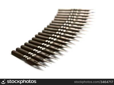 row old ink pens isolated on a white background
