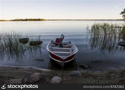 Rowboat in a lake, Lake of The Woods, Ontario, Canada