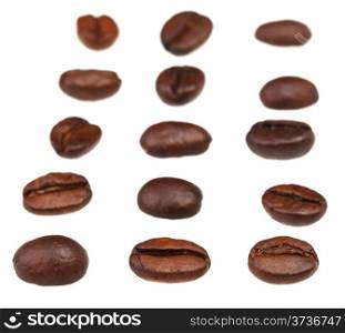 rows and columns from roasted coffee beans with focus foreground