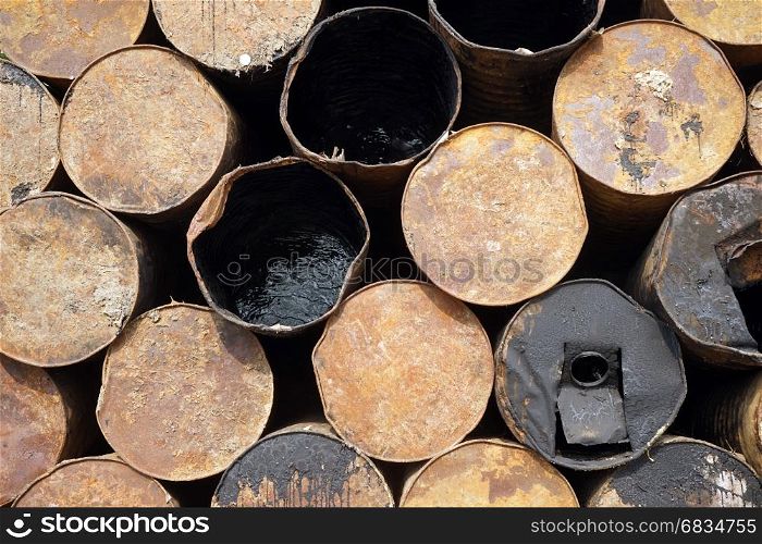 Rows of oil barrels in storage