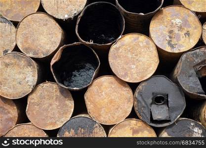 Rows of oil barrels in storage
