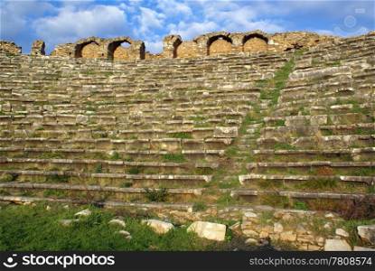 Rows of seats in stadium on ruins of Aphrodisias, Turkey