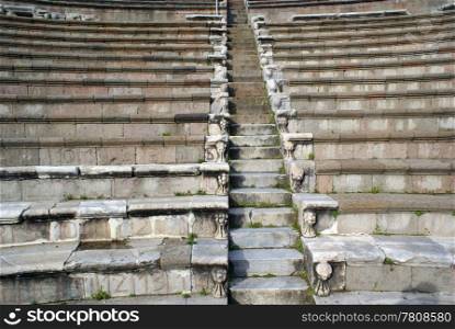 Rows of seats in theater in Asklepion, Bergama, Turkey