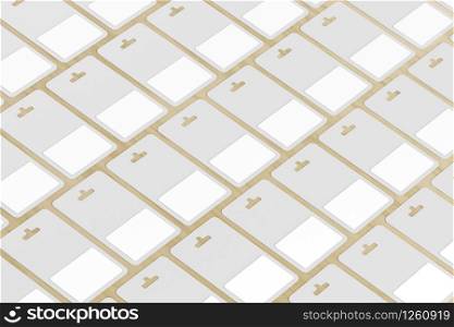 Rows with blank gift cards on wood background
