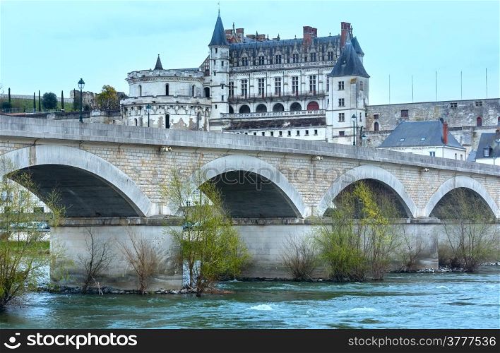 Royal Castle at Amboise on the banks of Loire River (France). Spring urban view.
