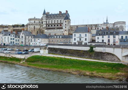 Royal Chateau at Amboise on the banks of Loire River (France). Spring urban view.