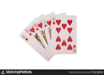 royal flush playing cards isolated on white background