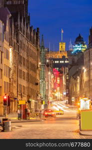 Royal Mile Edinburgh old town Cityscape at sunset dusk, Edinburgh, Scotland UK