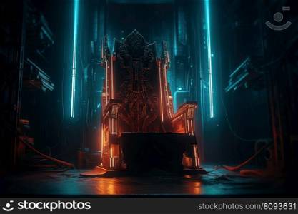 Royal neon Throne Room in red and blue color - Ai Generative 