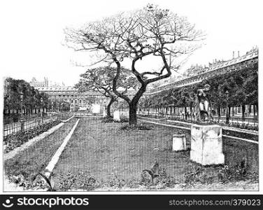 Royal-palace garden, the lawn of the south, vintage engraved illustration. Paris - Auguste VITU ? 1890.