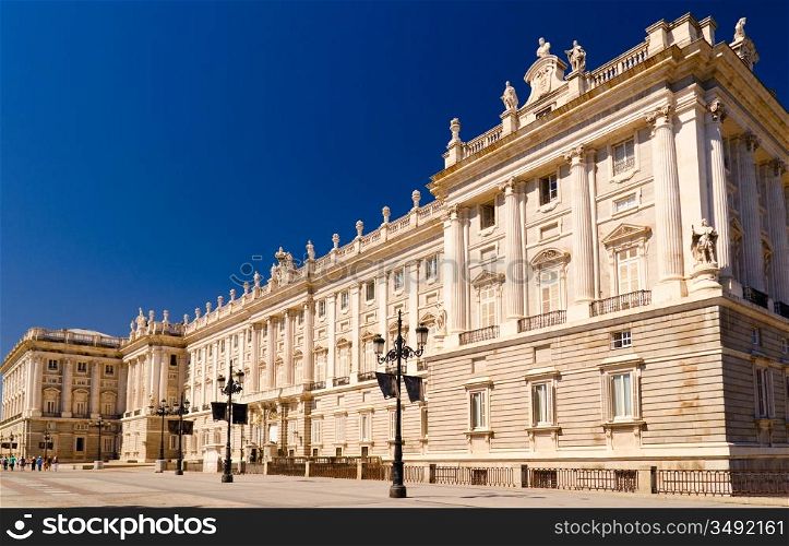 Royal Palace of Madrid at sunny day at Madrid, Spain