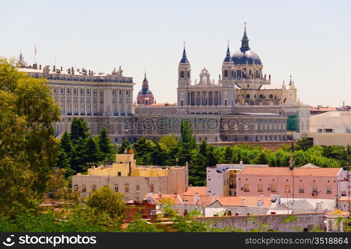 Royal Palace of Madrid at sunny day at Madrid, Spain