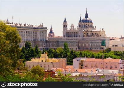 Royal Palace of Madrid at sunny day at Madrid, Spain