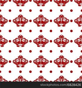 Royal seamless pattern with red crowns. Royal seamless pattern design. Vector hand drawn red crowns and dots seamless texture