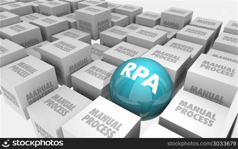 RPA Robotic Process Automation Reduce Manual Tasks 3d Illustration