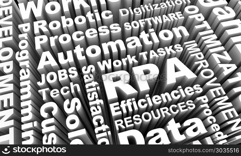 RPA Robotic Process Automation Word Collage 3d Illustration