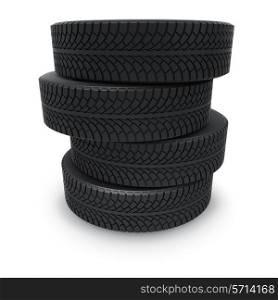 Rubber automobile winter tires isolated on white background.