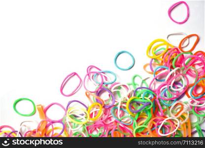 Rubber band / Colorful of plastic band isolated on white background , top view