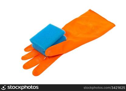Rubber glove and kitchen sponge