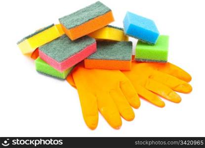 Rubber gloves and kitchen sponges