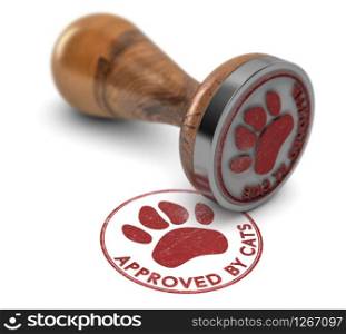 Rubber stamp with the text approved by cats over white background. 3D illustration. Concept of pets grooming or training satisfaction. Pet Services Approved By Cats.