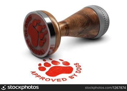 Rubber stamp with the text approved by dogs over white background. 3D illustration. Concept of pets grooming or training satisfaction. Dog Training or Grooming Satisfaction Label